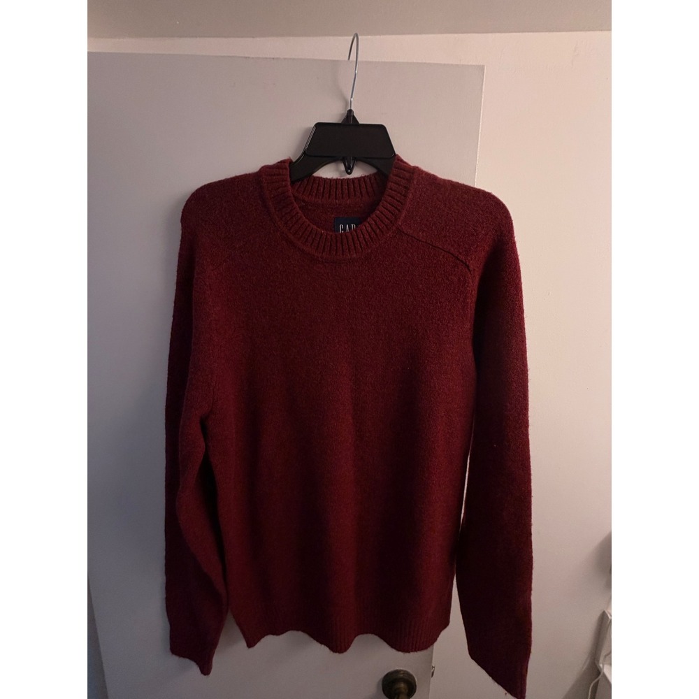 Gap Mens Small Burgundy Red Textured Knit Wool Blend Crewneck Sweater Raglan